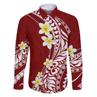 Hawaii Aloha Family Matching Tank Maxi Dress and Hawaiian Shirt Plumeria Vintage - Crimson LT7 Dad's Shirt - Long Sleeve Crimson - Polynesian Pride