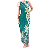 Hawaii Aloha Family Matching Tank Maxi Dress and Hawaiian Shirt Plumeria Vintage - Teal LT7 Mom's Dress Teal - Polynesian Pride
