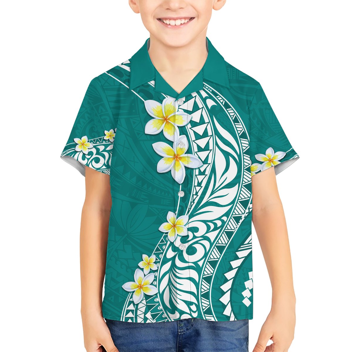 Hawaii Aloha Hawaiian Shirt Plumeria Vintage - Teal LT7 - Polynesian Pride