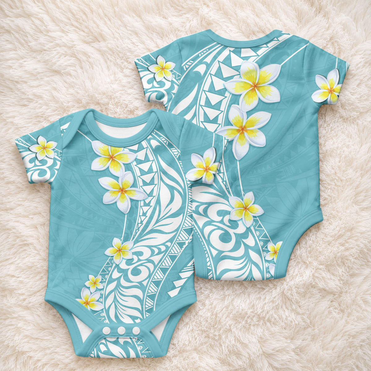 Hawaii Aloha Baby Onesie Plumeria Vintage - Turquoise