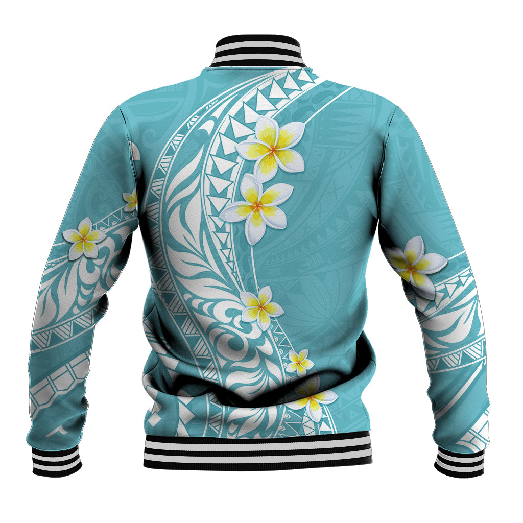 Hawaii Aloha Baseball Jacket Plumeria Vintage - Turquoise LT7 - Polynesian Pride
