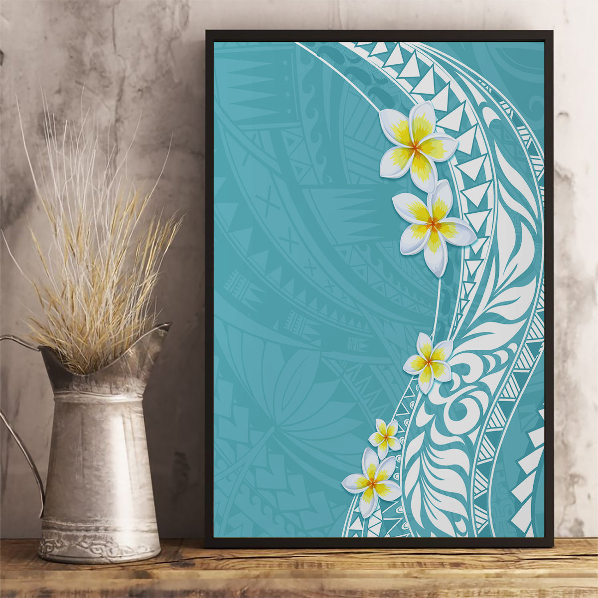 Hawaii Aloha Canvas Wall Art Plumeria Vintage - Turquoise LT7 - Polynesian Pride