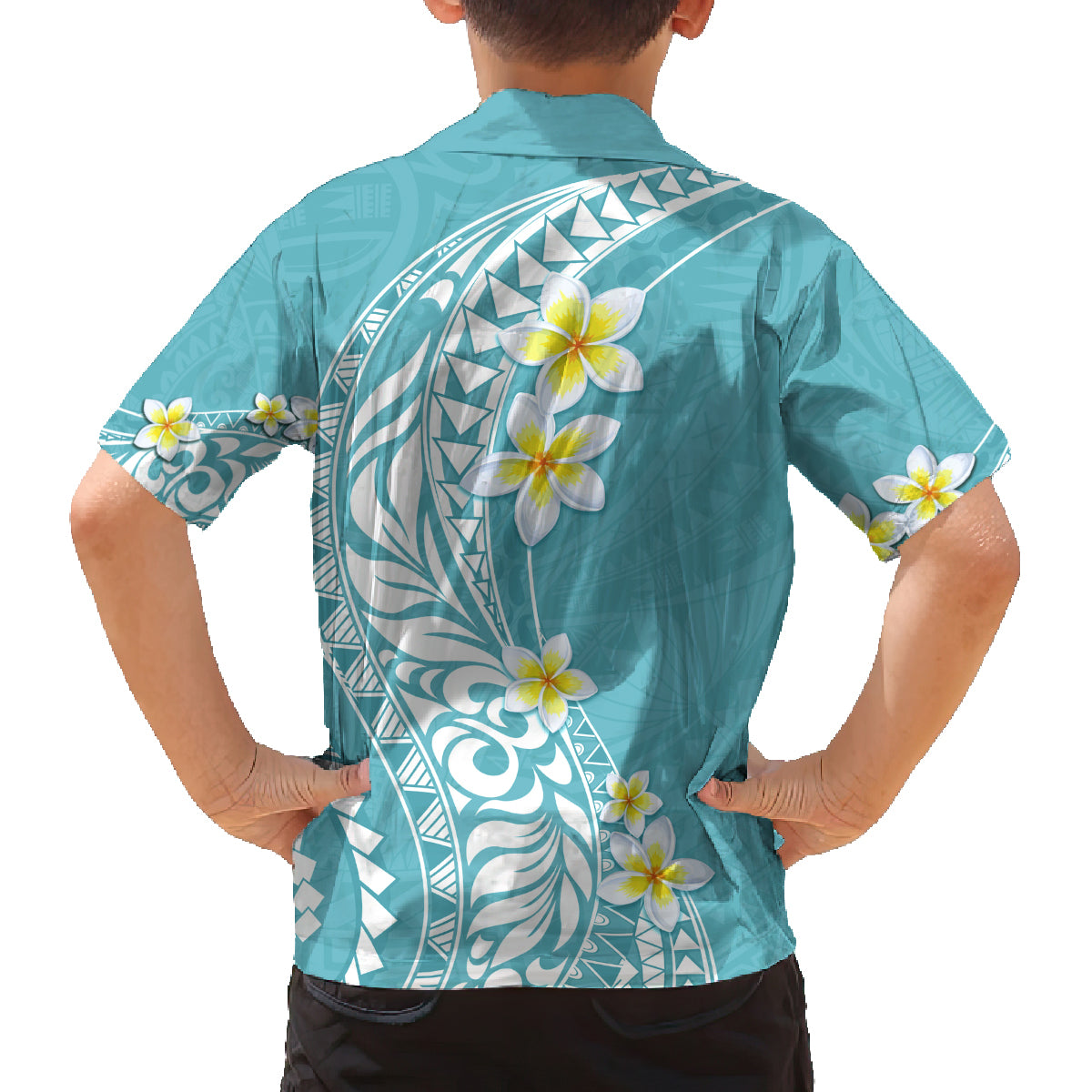 Hawaii Aloha Family Matching Off Shoulder Maxi Dress and Hawaiian Shirt Plumeria Vintage - Turquoise LT7 - Polynesian Pride