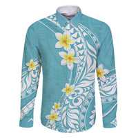 Hawaii Aloha Family Matching Off Shoulder Maxi Dress and Hawaiian Shirt Plumeria Vintage - Turquoise LT7 Dad's Shirt - Long Sleeve Turquoise - Polynesian Pride