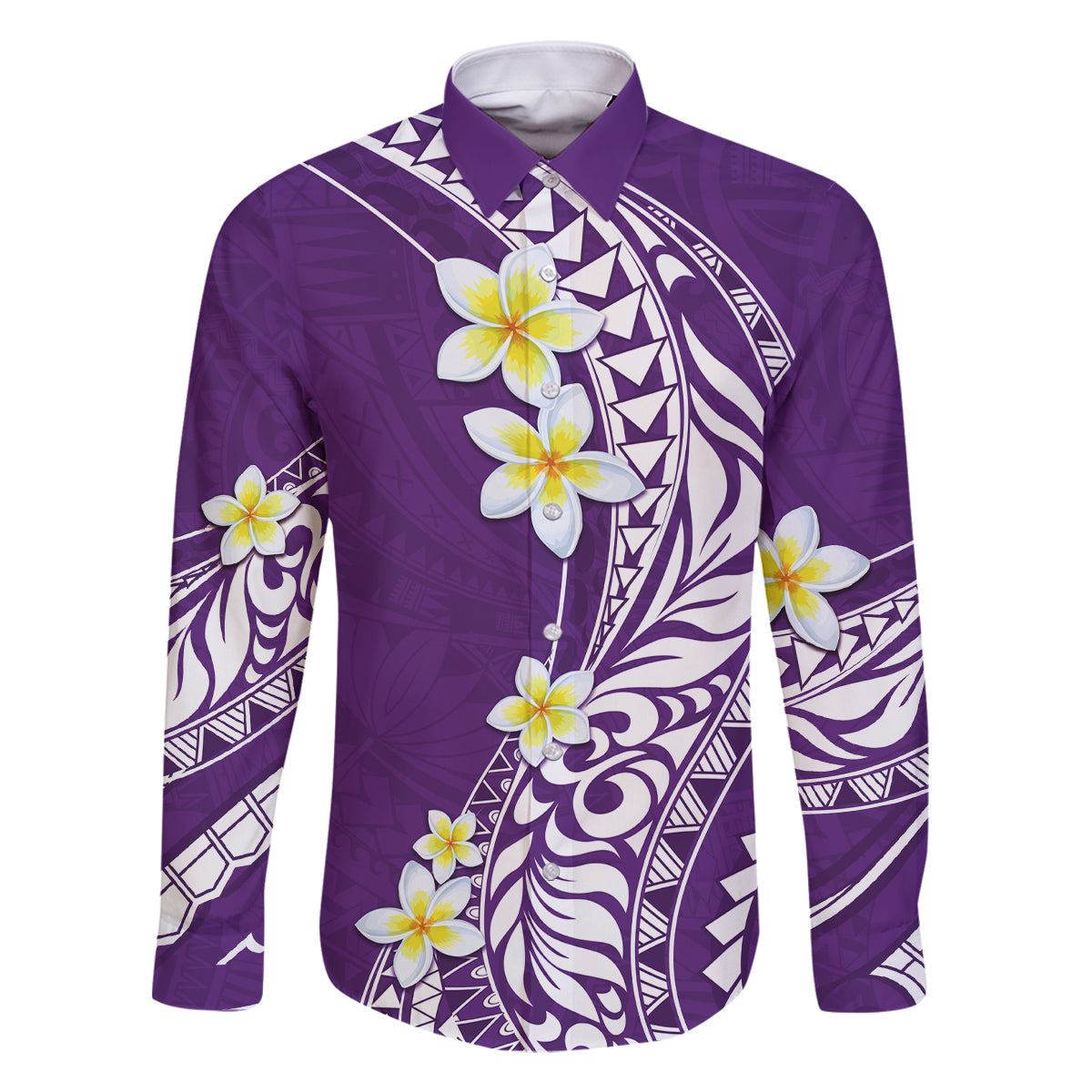 Hawaii Aloha Family Matching Long Sleeve Bodycon Dress and Hawaiian Shirt Plumeria Vintage - Violet LT7 Dad's Shirt - Long Sleeve Violet - Polynesian Pride