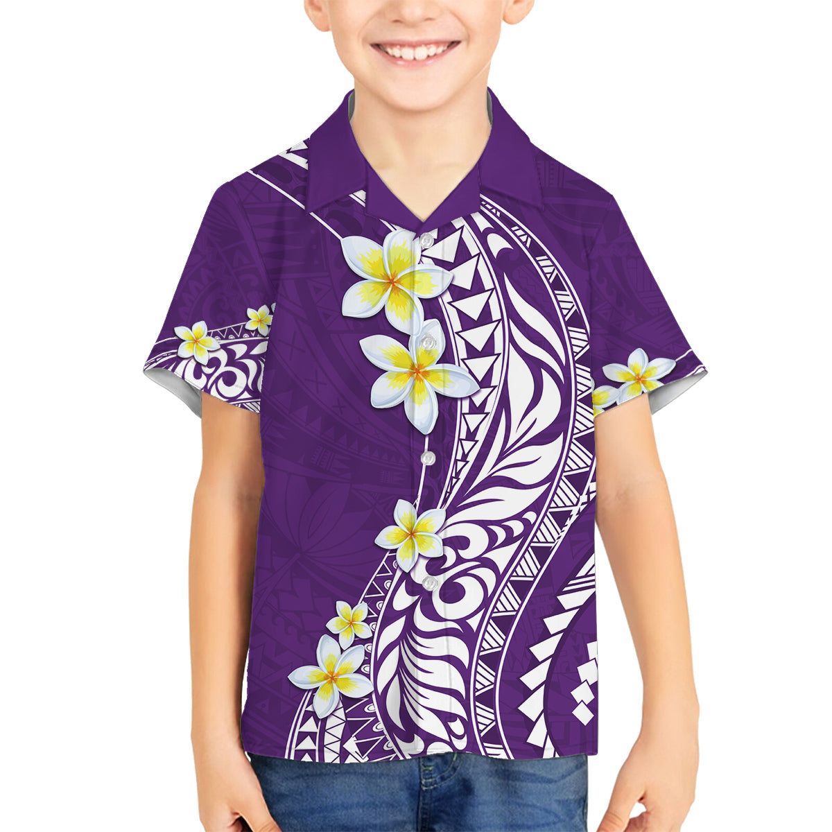 Hawaii Aloha Family Matching Off Shoulder Long Sleeve Dress and Hawaiian Shirt Plumeria Vintage - Violet LT7 Son's Shirt Violet - Polynesian Pride