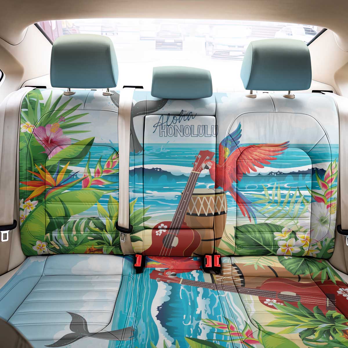 Aloha Honolulu Festival Back Car Seat Cover Ukulele By The Shore LT7 - Polynesian Pride
