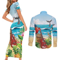 Aloha Honolulu Festival Couples Matching Short Sleeve Bodycon Dress and Long Sleeve Button Shirt Ukulele By The Shore LT7 - Polynesian Pride
