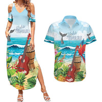 Aloha Honolulu Festival Couples Matching Summer Maxi Dress and Hawaiian Shirt Ukulele By The Shore LT7 Art - Polynesian Pride