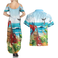 Aloha Honolulu Festival Couples Matching Summer Maxi Dress and Hawaiian Shirt Ukulele By The Shore LT7 - Polynesian Pride