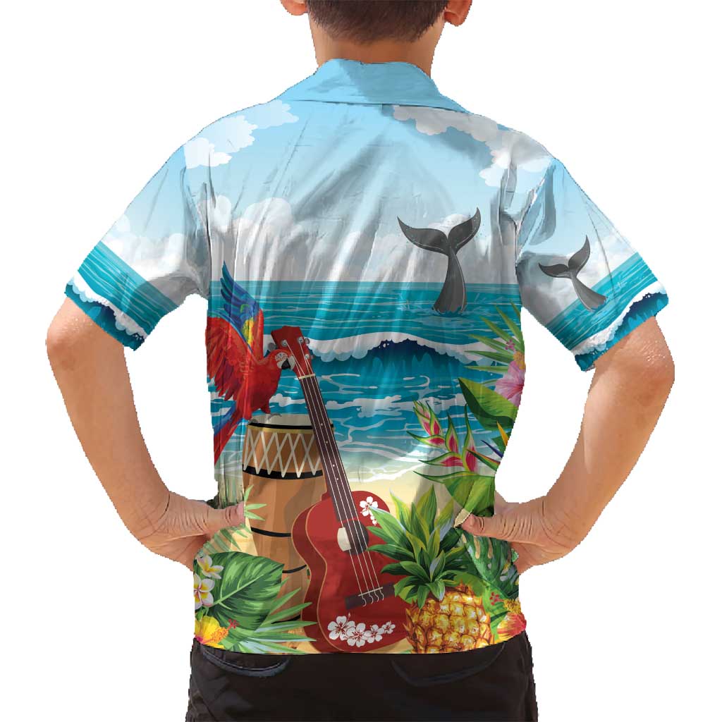 Aloha Honolulu Festival Family Matching Off Shoulder Short Dress and Hawaiian Shirt Ukulele By The Shore LT7 - Polynesian Pride