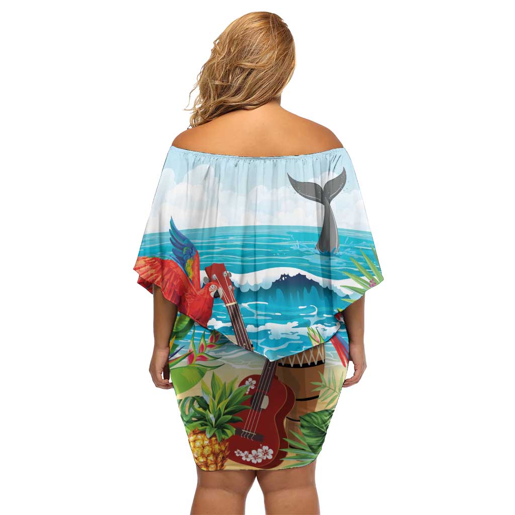 Aloha Honolulu Festival Family Matching Off Shoulder Short Dress and Hawaiian Shirt Ukulele By The Shore LT7 - Polynesian Pride