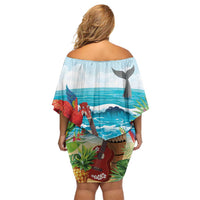 Aloha Honolulu Festival Family Matching Off Shoulder Short Dress and Hawaiian Shirt Ukulele By The Shore LT7 - Polynesian Pride