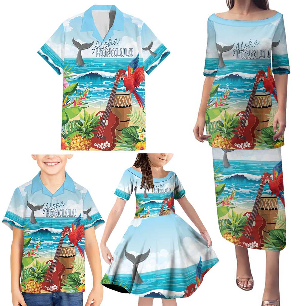 Aloha Honolulu Festival Family Matching Puletasi and Hawaiian Shirt Ukulele By The Shore LT7 - Polynesian Pride