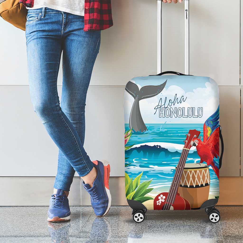 Aloha Honolulu Festival Luggage Cover Ukulele By The Shore