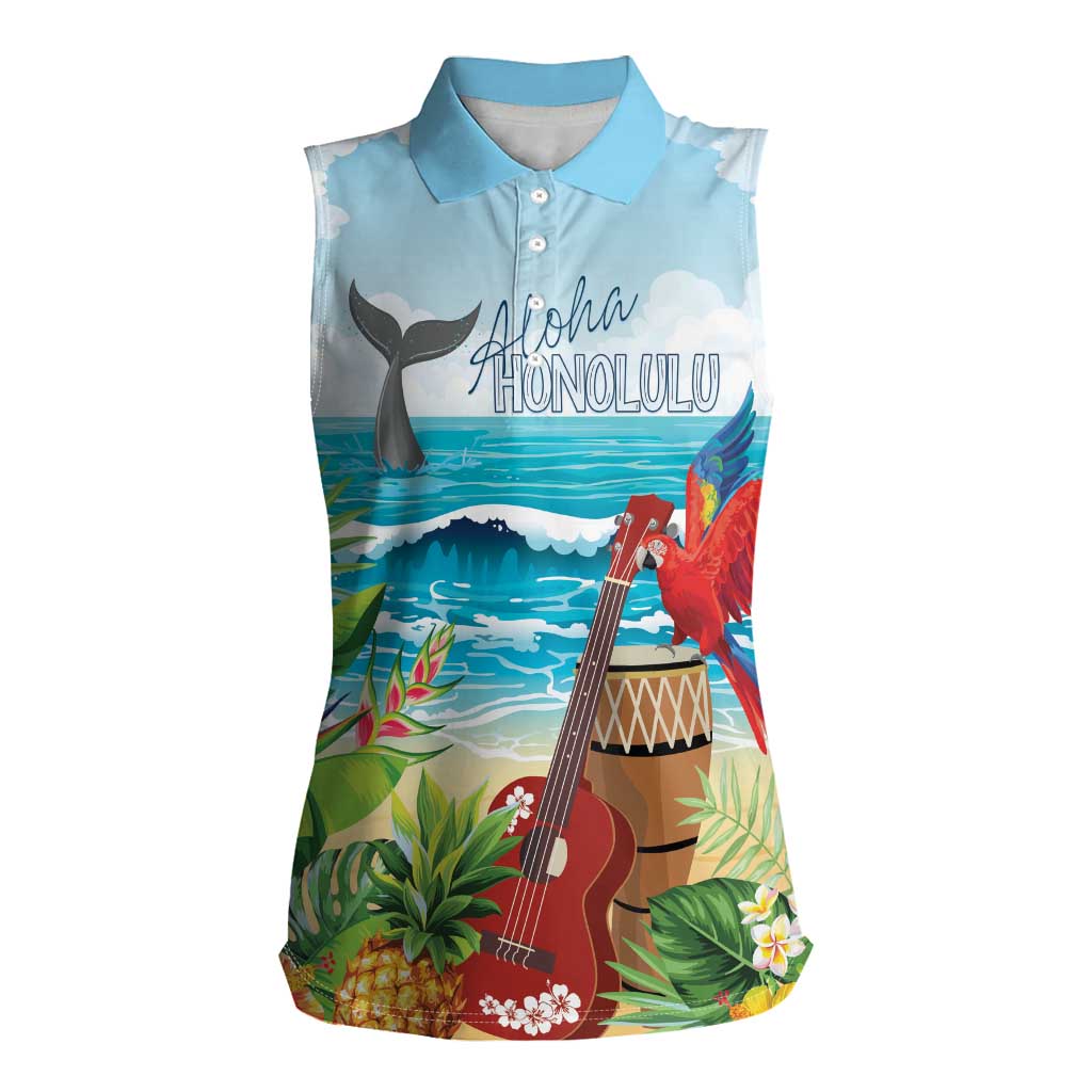 Aloha Honolulu Festival Women Sleeveless Polo Shirt Ukulele By The Shore LT7 Female Art - Polynesian Pride