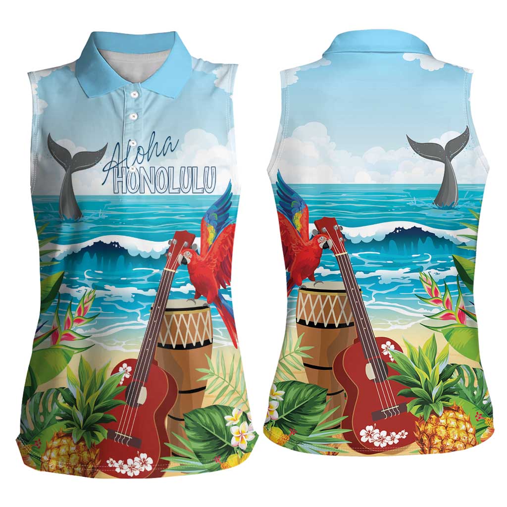 Aloha Honolulu Festival Women Sleeveless Polo Shirt Ukulele By The Shore LT7 - Polynesian Pride