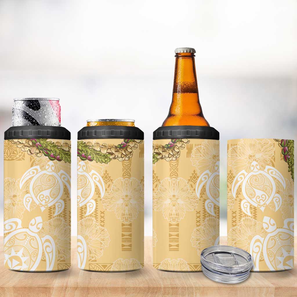Aloha Honolulu Festival 4 in 1 Can Cooler Tumbler Hawaii Kapa Mix Flowers Lei LT7 - Polynesian Pride