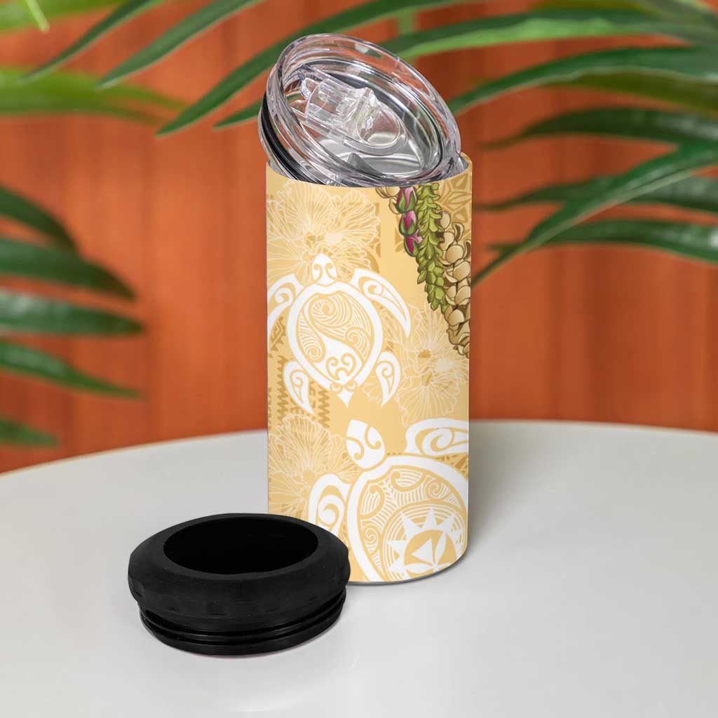 Aloha Honolulu Festival 4 in 1 Can Cooler Tumbler Hawaii Kapa Mix Flowers Lei LT7 - Polynesian Pride