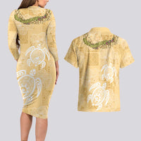 Aloha Honolulu Festival Couples Matching Long Sleeve Bodycon Dress and Hawaiian Shirt Hawaii Kapa Mix Flowers Lei LT7 - Polynesian Pride