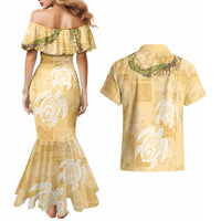 Aloha Honolulu Festival Couples Matching Mermaid Dress and Hawaiian Shirt Hawaii Kapa Mix Flowers Lei LT7 - Polynesian Pride