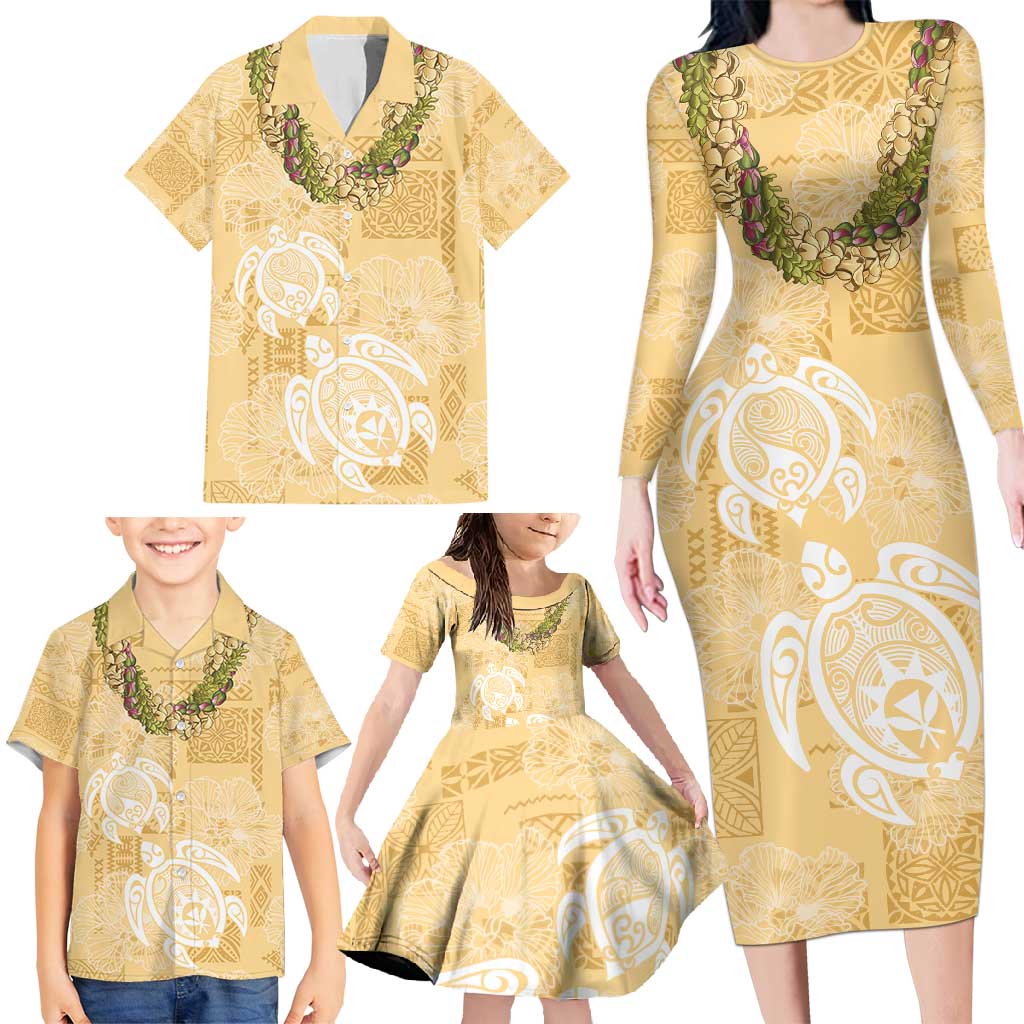 Aloha Honolulu Festival Family Matching Long Sleeve Bodycon Dress and Hawaiian Shirt Hawaii Kapa Mix Flowers Lei LT7 - Polynesian Pride