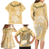 Aloha Honolulu Festival Family Matching Long Sleeve Bodycon Dress and Hawaiian Shirt Hawaii Kapa Mix Flowers Lei LT7 - Polynesian Pride