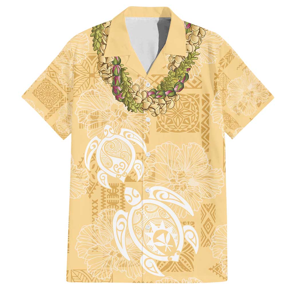 Aloha Honolulu Festival Family Matching Long Sleeve Bodycon Dress and Hawaiian Shirt Hawaii Kapa Mix Flowers Lei LT7 Dad's Shirt - Short Sleeve Yellow - Polynesian Pride