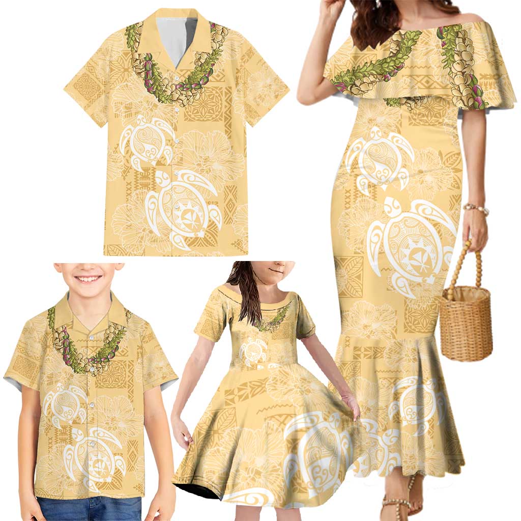 Aloha Honolulu Festival Family Matching Mermaid Dress and Hawaiian Shirt Hawaii Kapa Mix Flowers Lei LT7 - Polynesian Pride