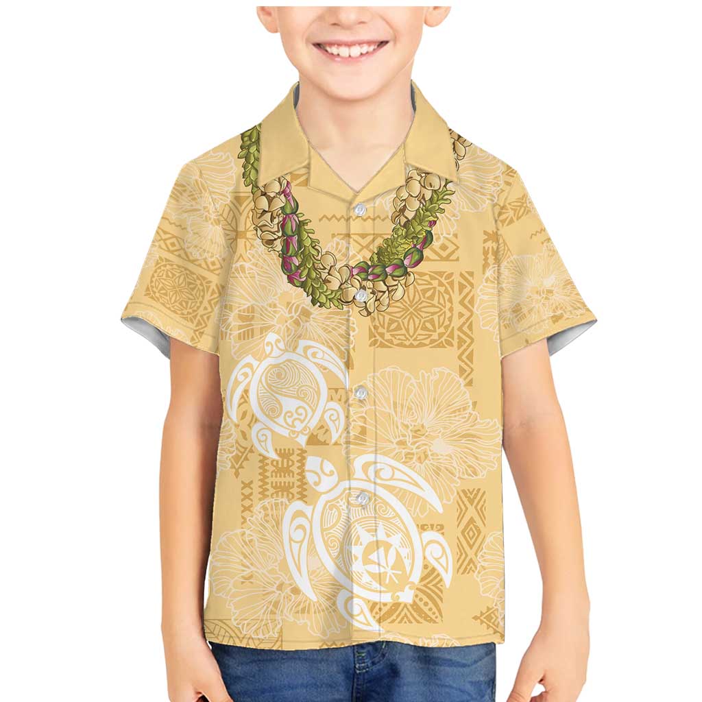Aloha Honolulu Festival Family Matching Mermaid Dress and Hawaiian Shirt Hawaii Kapa Mix Flowers Lei LT7 Son's Shirt Yellow - Polynesian Pride