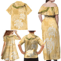 Aloha Honolulu Festival Family Matching Off Shoulder Maxi Dress and Hawaiian Shirt Hawaii Kapa Mix Flowers Lei LT7 - Polynesian Pride