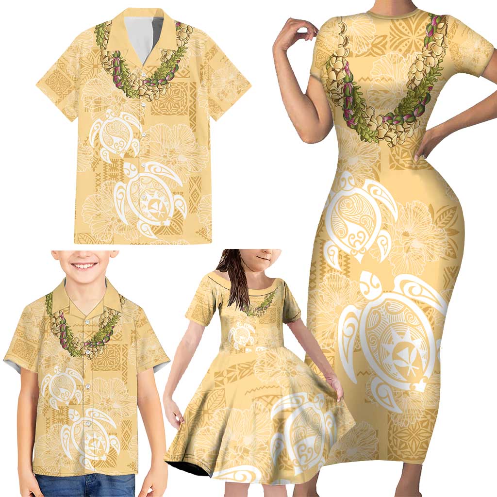 Aloha Honolulu Festival Family Matching Short Sleeve Bodycon Dress and Hawaiian Shirt Hawaii Kapa Mix Flowers Lei LT7 - Polynesian Pride