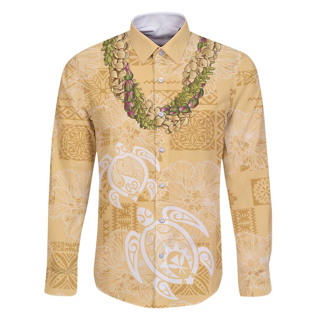 Aloha Honolulu Festival Family Matching Short Sleeve Bodycon Dress and Hawaiian Shirt Hawaii Kapa Mix Flowers Lei LT7 Dad's Shirt - Long Sleeve Yellow - Polynesian Pride