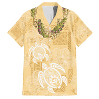 Aloha Honolulu Festival Family Matching Tank Maxi Dress and Hawaiian Shirt Hawaii Kapa Mix Flowers Lei LT7 Dad's Shirt - Short Sleeve Yellow - Polynesian Pride