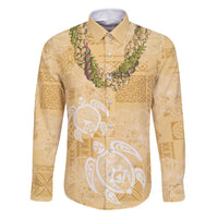 Aloha Honolulu Festival Family Matching Tank Maxi Dress and Hawaiian Shirt Hawaii Kapa Mix Flowers Lei LT7 Dad's Shirt - Long Sleeve Yellow - Polynesian Pride
