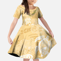 Aloha Honolulu Festival Kid Short Sleeve Dress Hawaii Kapa Mix Flowers Lei LT7 KID Yellow - Polynesian Pride