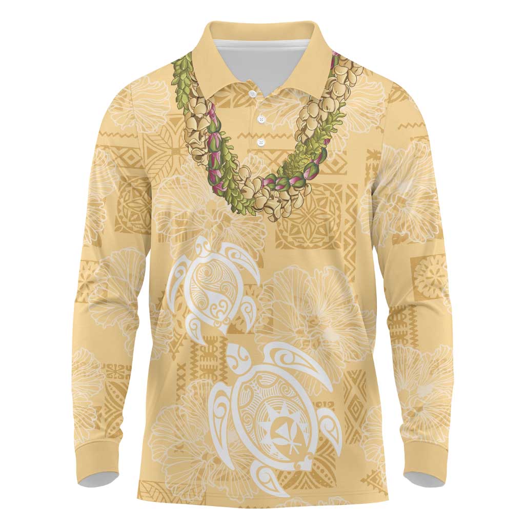 Aloha Honolulu Festival Long Sleeve Polo Shirt Hawaii Kapa Mix Flowers Lei LT7 Yellow - Polynesian Pride