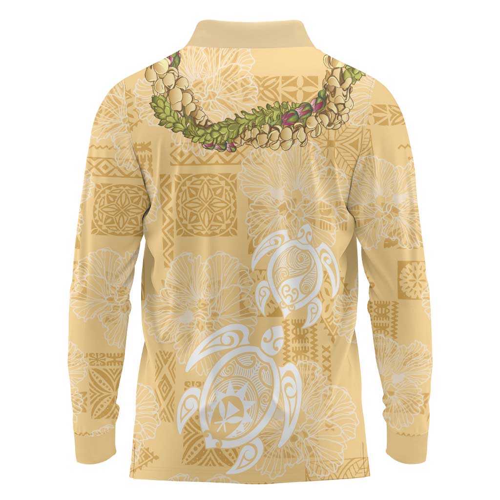 Aloha Honolulu Festival Long Sleeve Polo Shirt Hawaii Kapa Mix Flowers Lei LT7 - Polynesian Pride