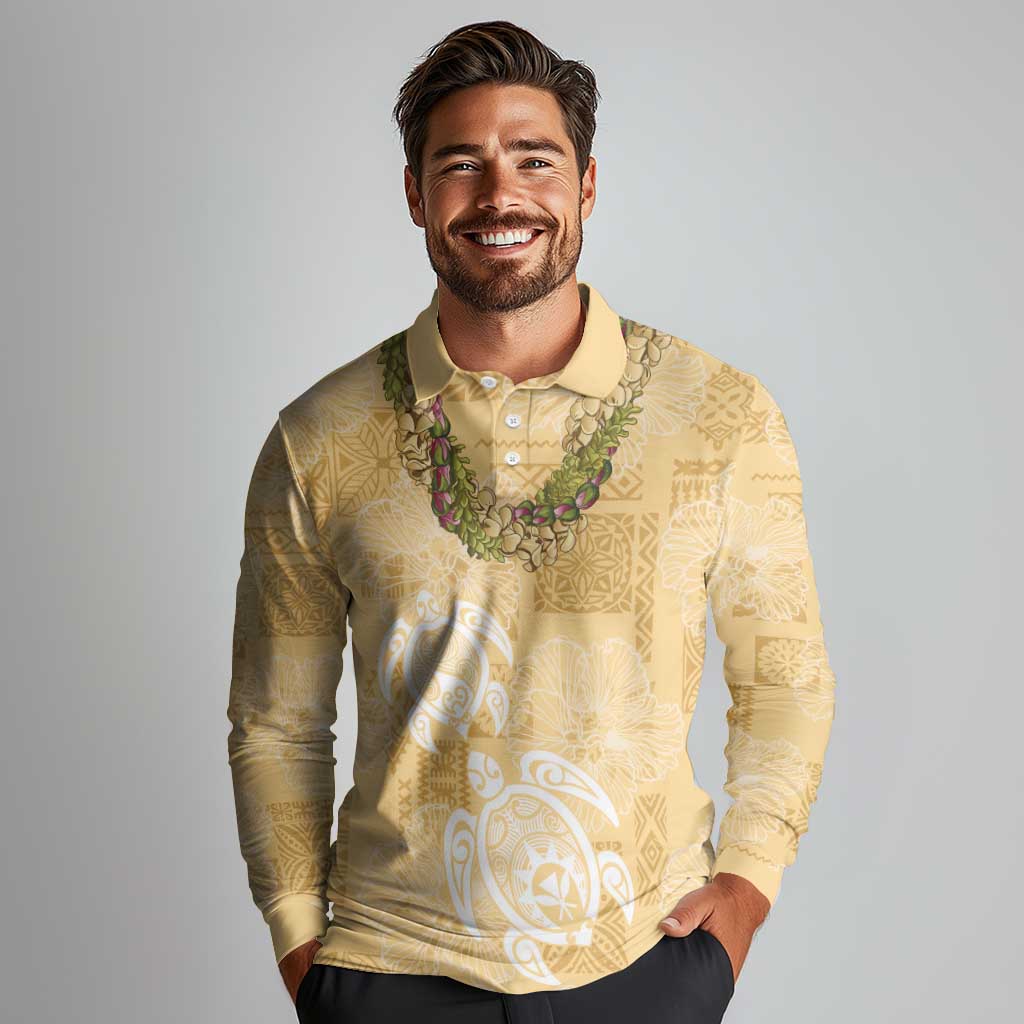 Aloha Honolulu Festival Long Sleeve Polo Shirt Hawaii Kapa Mix Flowers Lei LT7 - Polynesian Pride