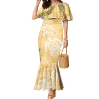 Aloha Honolulu Festival Mermaid Dress Hawaii Kapa Mix Flowers Lei LT7 Women Yellow - Polynesian Pride