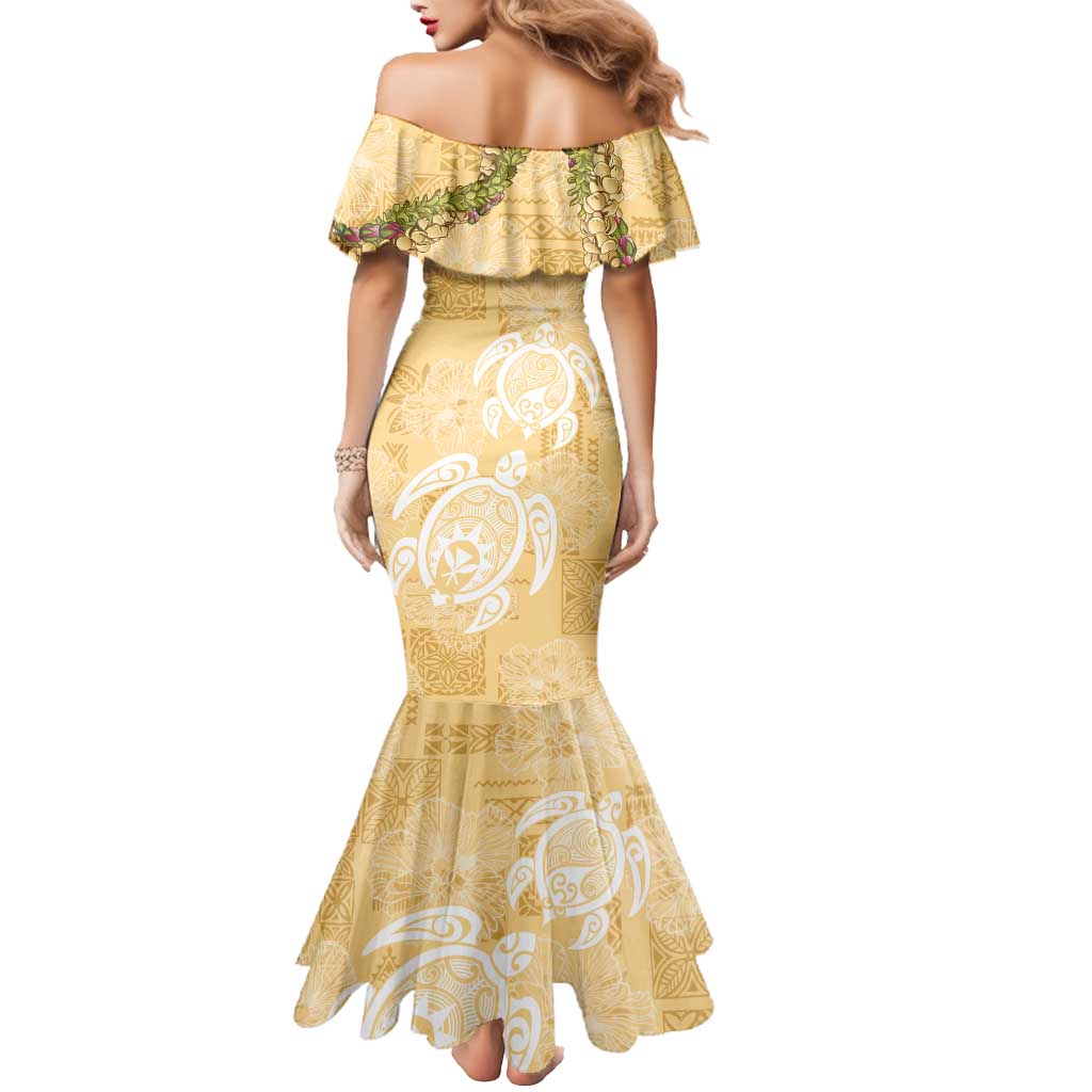Aloha Honolulu Festival Mermaid Dress Hawaii Kapa Mix Flowers Lei LT7 - Polynesian Pride