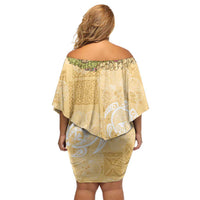Aloha Honolulu Festival Off Shoulder Short Dress Hawaii Kapa Mix Flowers Lei LT7 - Polynesian Pride