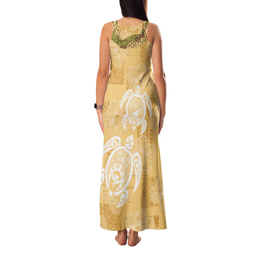 Aloha Honolulu Festival Tank Maxi Dress Hawaii Kapa Mix Flowers Lei LT7 - Polynesian Pride