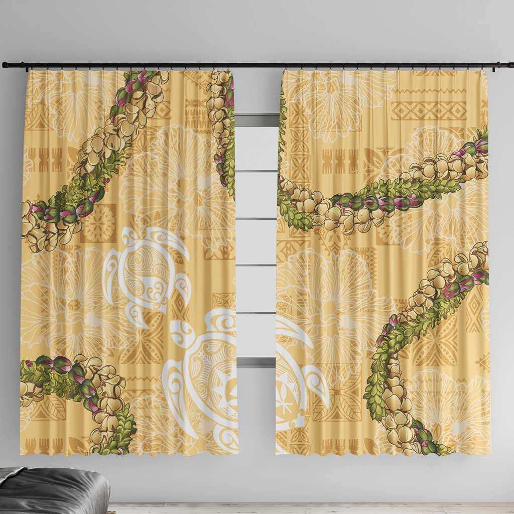Aloha Honolulu Festival Window Curtain Hawaii Kapa Mix Flowers Lei LT7 With Hooks Yellow - Polynesian Pride