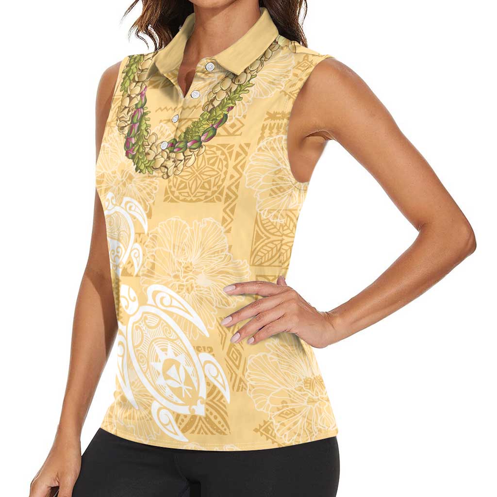 Aloha Honolulu Festival Women Sleeveless Polo Shirt Hawaii Kapa Mix Flowers Lei LT7 - Polynesian Pride