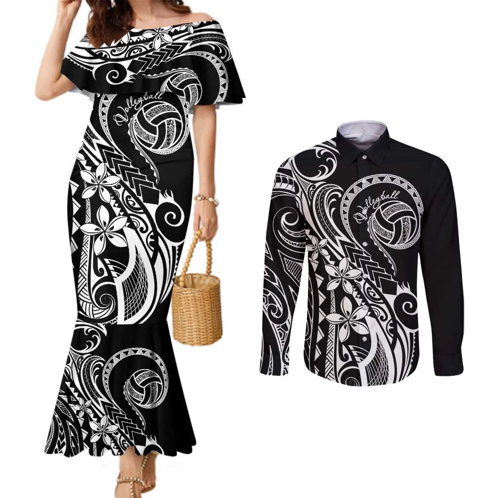 Polynesia Beach Volleyball Personalized Couples Matching Mermaid Dress and Long Sleeve Button Shirt Basic