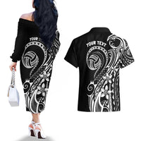 Polynesia Beach Volleyball Personalized Couples Matching Off The Shoulder Long Sleeve Dress and Hawaiian Shirt Basic