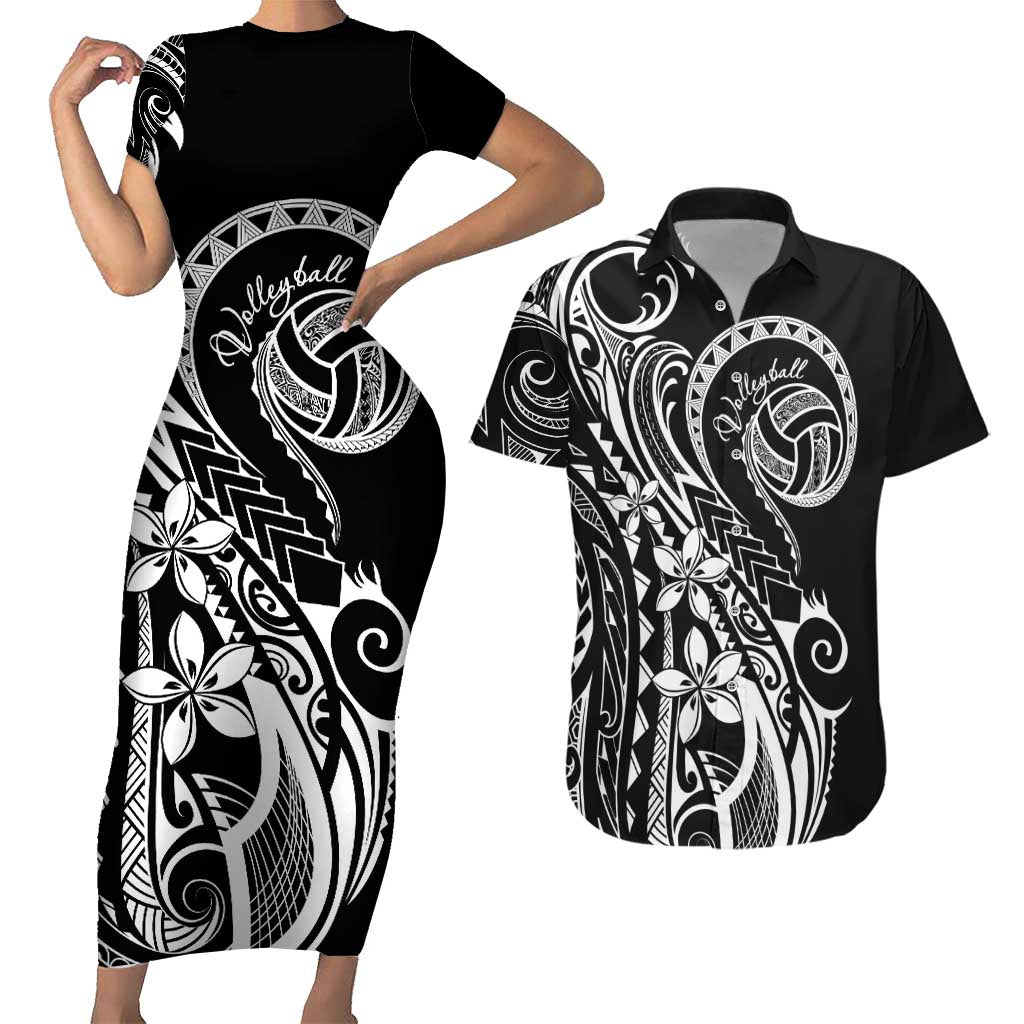 Polynesia Beach Volleyball Personalized Couples Matching Short Sleeve Bodycon Dress and Hawaiian Shirt Basic