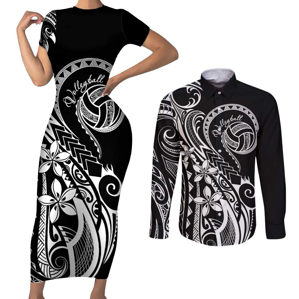 Polynesia Beach Volleyball Personalized Couples Matching Short Sleeve Bodycon Dress and Long Sleeve Button Shirt Basic