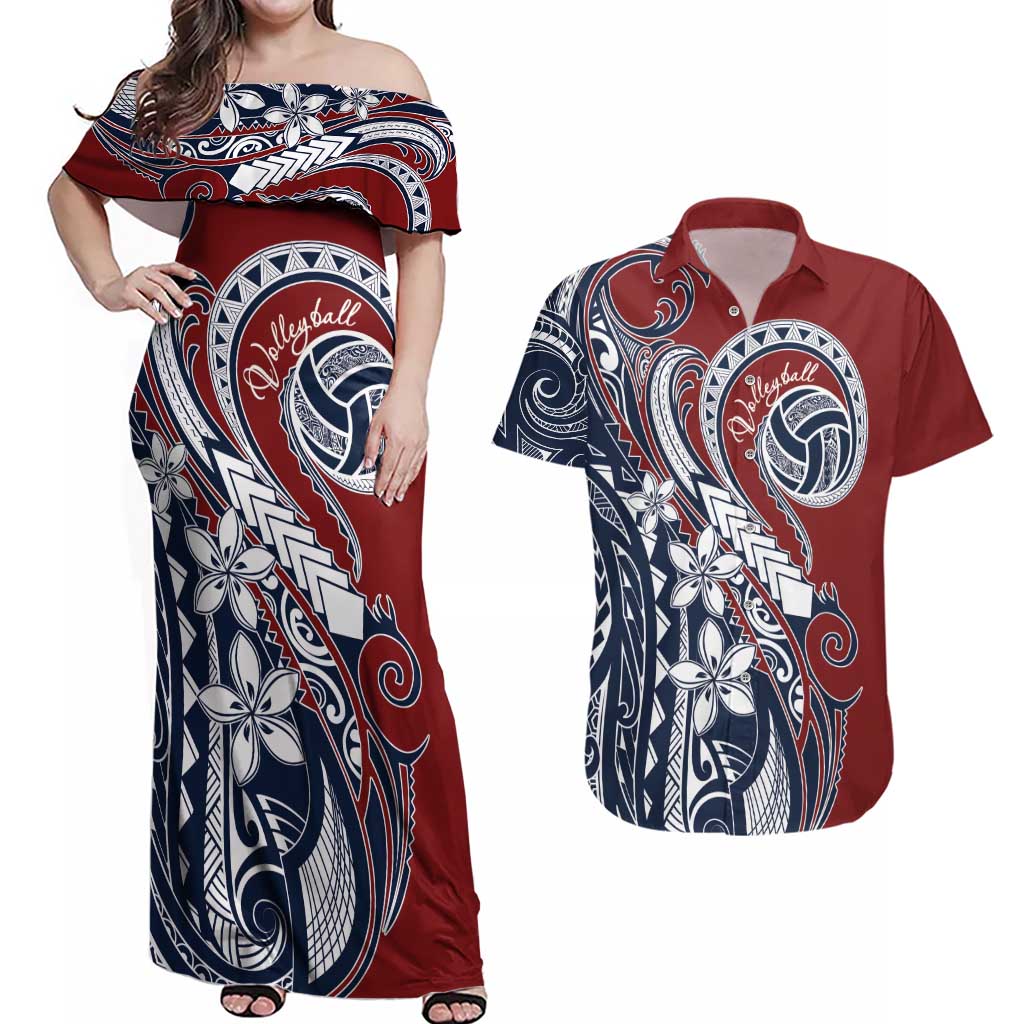 Polynesia Beach Volleyball Personalized Couples Matching Off Shoulder Maxi Dress and Hawaiian Shirt Special